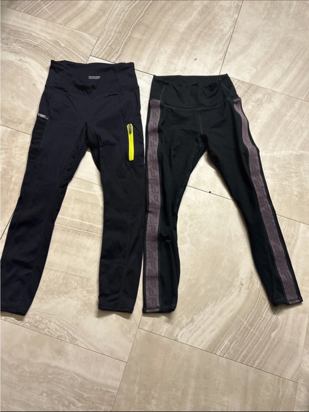 Womens Black Active Leggings with Reflective Trim and Zip Pocket